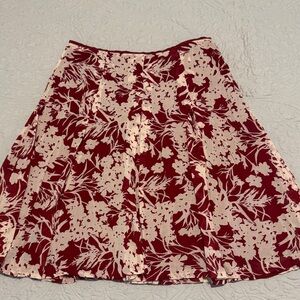 Banana Republic Red and Cream Floral A-Line Skirt